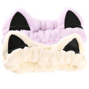 2 Pcs Cat Ears Headband Spa Headbands for Washing Face Headband Purple Beige